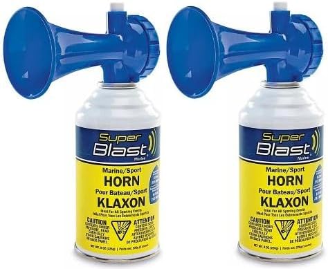 Air Horn 8 oz - Portable Signaling System | 120 dB Strength for Marine, Sports, Hikers & Lifeguards (2 Pack)