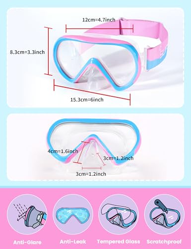 Supertrip Kids Swim Goggles with Nose Cover (A-PinkBlue) 6-14 Years