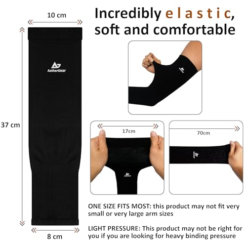 Compression Arm Sleeves - UV Protection for Sports - Black (2 Pack)