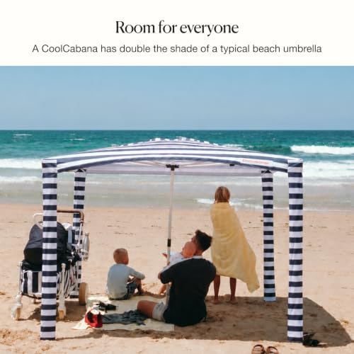 CoolCabana Beach Shade Tent - Easy Setup, UPF 50+, 64ft² - Navy Stripes
