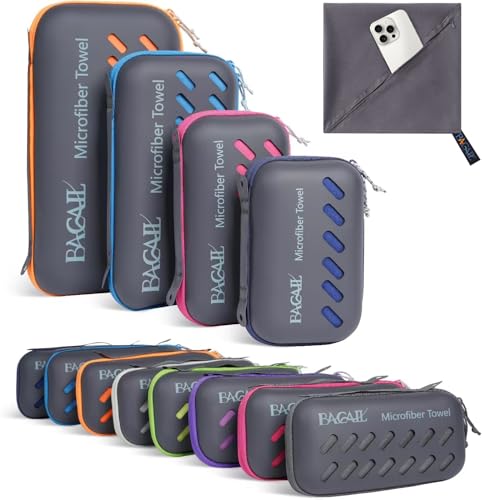 BAGAIL Camping Towel with EVA Case - Dark Grey, L 28x56 inches, Ultra Soft Microfiber Travel Towel