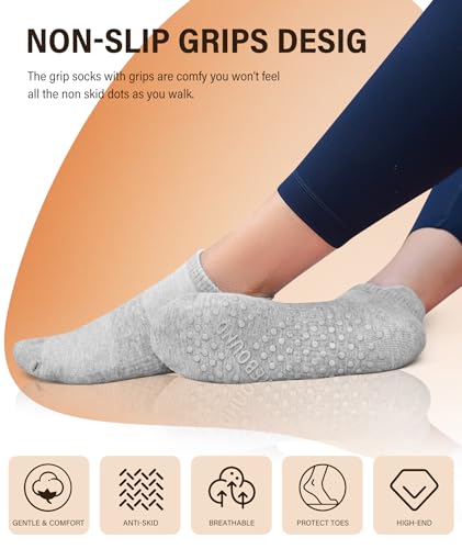 DIBAOLONG Non Slip Pilates Socks for Women 9.5-13, 3 Pairs with Grips - Yoga & Barre Socks