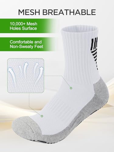 Men's Anti-Slip Soccer Grip Socks - Athletic Non-Slip Pads - White