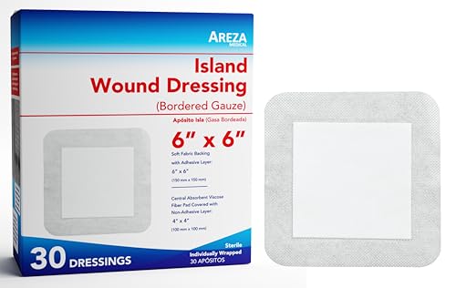 Areza Medical 6x6 Inch Sterile Bordered Gauze Island Wound Dressing - Latex-Free, 30 Pack