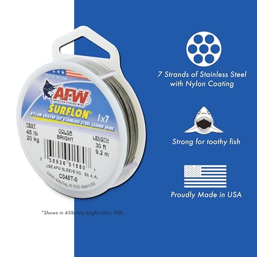 Nylon Coated Stainless Steel Fishing Wire Leader - Black, 30ft, 10 lb Test