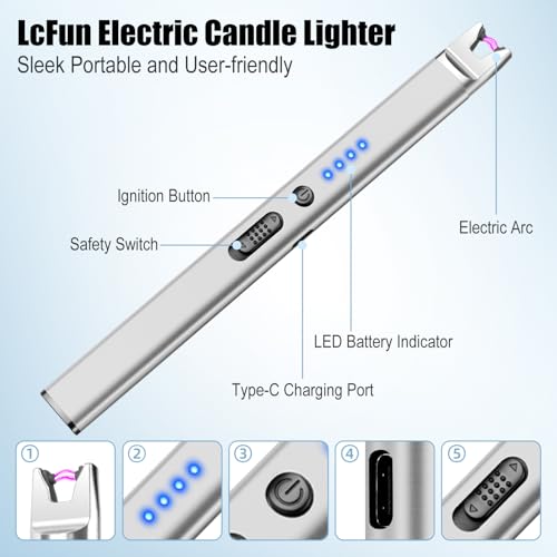 LcFun Rechargeable Plasma Arc Lighter 3-Pack with Safety Lock & Windproof Design - Gold, Pink, Silver