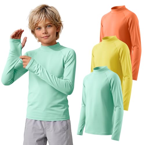 Boys Rash Guard Swim Shirt 3-Pack - 9-10 Years, Orange, Yellow, Green