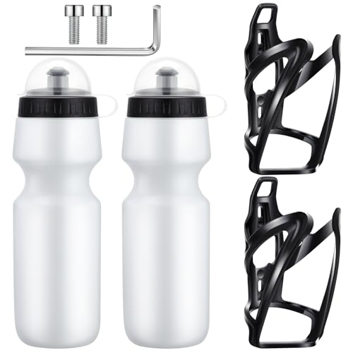 White Mifoci Bike Water Bottle Cage with 24oz Squeeze Bottle - Bicycle Accessories