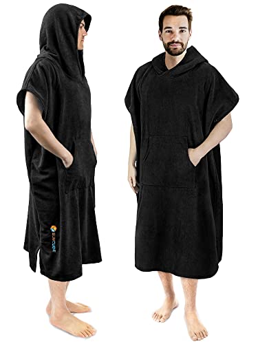 SUN CUBE Black Surf Poncho Changing Robe with Hood – Hooded Towel for Wetsuit Changing
