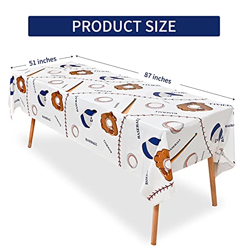 Baseball Tablecloth Set - 2 Pack Plastic Covers, 87x51 Inches