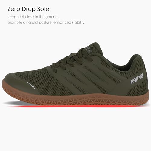 ASITVO Wide Men's Barefoot Zero Drop Sole Minimalist Sneakers Walking Shoes - Army Green, 11 Wide
