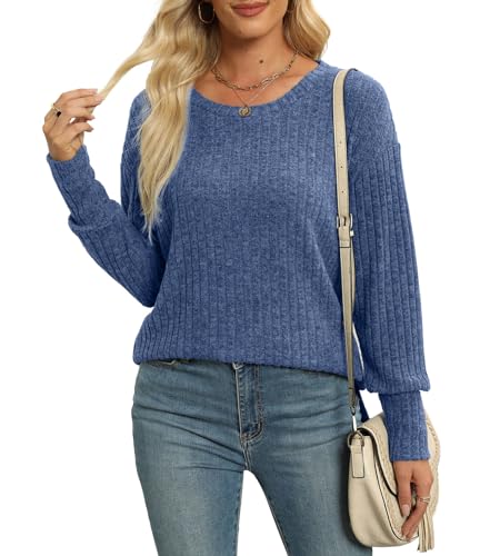 Womens Casual Crewneck Long Sleeve Sweater - Medium Blue