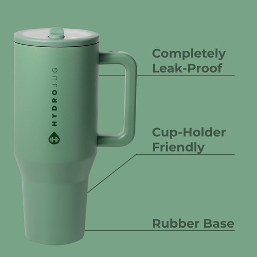 HydroJug Traveler - 32 oz Insulated Water Bottle with Handle & Flip Straw | Leak Resistant, Sage