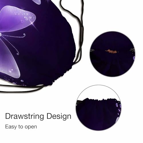 Two Butterfly Drawstring Gym Backpack - Bright Purple 14x16.9 Inch Women Men