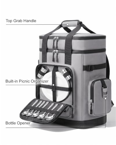 MONAHITO Gray 13x8x17 inch Lockable Insulated Waterproof Backpack Cooler Bag