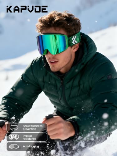 KAPVOE K718 OTG Magnetic Ski Goggles for Men Women – 17 Green S3