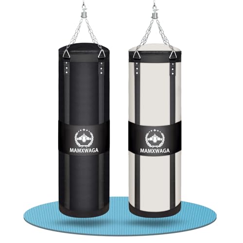 Mamxwaga 4FT Black Canvas Heavy Boxing Punching Bag for Kickboxing & Martial Arts