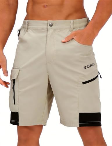 EZRUN Men's Quick Dry Hiking Cargo Shorts UPF 50+ Khaki Large