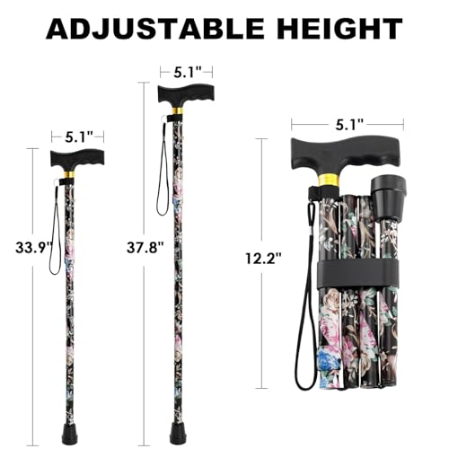 Lightweight Adjustable Folding Walking Cane - Black