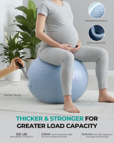 Yoga Ball - Extra Thick Anti-Burst Exercise Ball, Grayish Blue, L (26in/65cm)