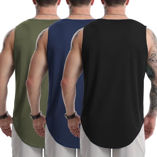 FUHHKYVV Men’s Tank Tops 3-Pack Dry Fit Muscle Shirts X-Large Black Navy Green