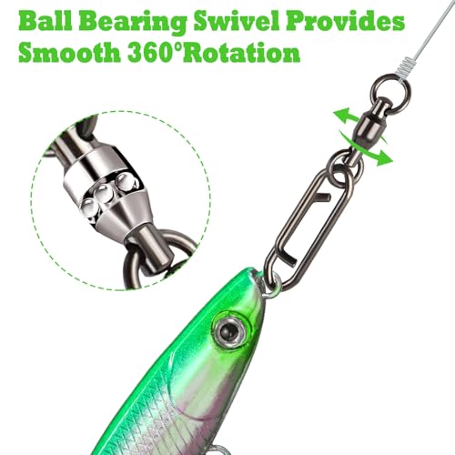 25 Pcs Fishing Speed Clips with Ball Bearing Swivels - 44lb