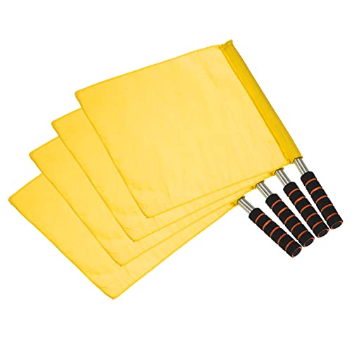 Referee Flags Set - 4 Pack Yellow with Stainless Steel Poles