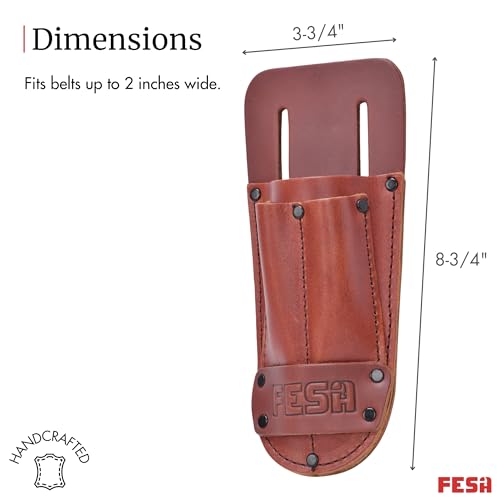 FESA Leather Utility Knife Pouch - Top Grain Leather Knife Pouch for Belt with 2 Pen/Pencil Pockets & Heavy Duty Reinforced Rivets - Fits Belts up to 2" - Handcrafted