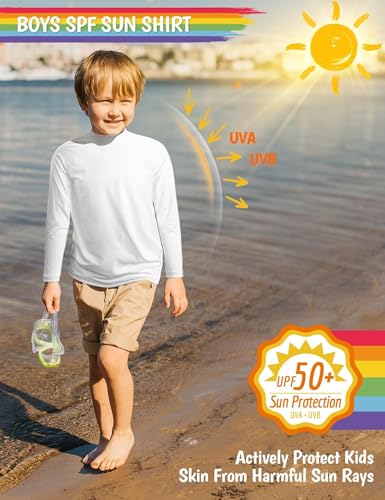 Smarash Boys Rash Guard Long Sleeve UPF 50+ Swim Shirt 5T White