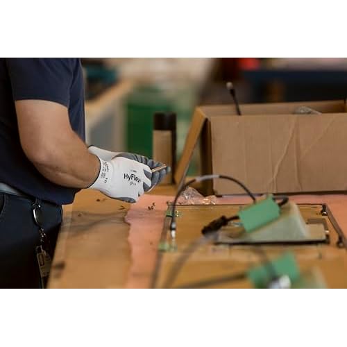 Ansell HyFlex 11-800 Nylon Glove, Gray Foam Nitrile Coating, Knit Wrist Cuff, Medium, Size 8 (Pack of 12)