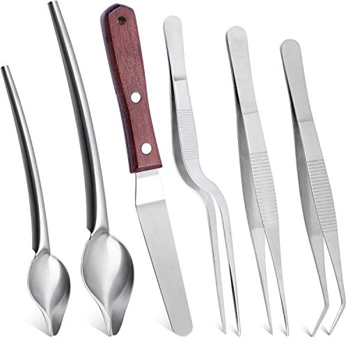 Cridoz 6-Piece Stainless Steel Kitchen Tweezers, Precision Tongs, Drawing Spoons & Offset Spatula Set