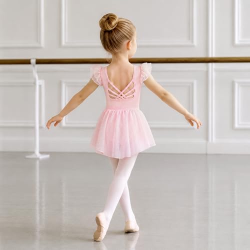 Ballet Leotard for Girls with Skirt and Hairband - Light Pink (4-5T)