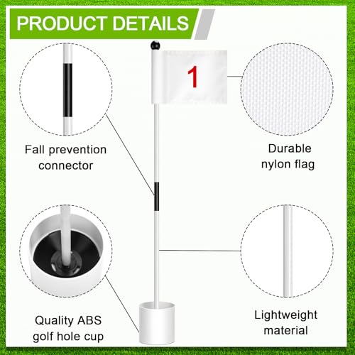 Hungdao 3-Piece Golf Flagstick Set for Putting Green - Stylish White Flags/Cups