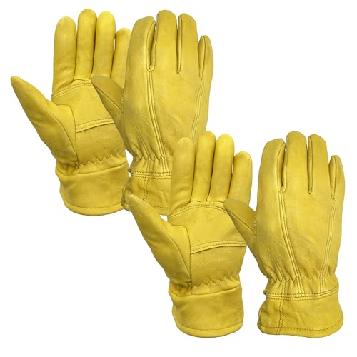 SKYDEER Premium Full Wild Elkskin Leather Work Gloves (2 Pairs), All-Weather Durable & Breathable, Anti-Slip Grip for Truck Driving and Labor Use (SD8683T/XL)