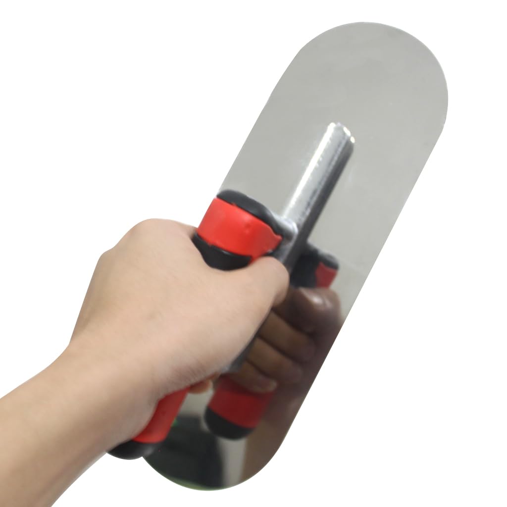 ESreake Concrete Tools Stainless Steel Pool Trowel, 10" x 3" Masonry Hand Tool with Soft Grip Handle, Lightweight, Plastering Trowel for Drywall Plastering Construction, Round End (Small:10"L x 3"W)