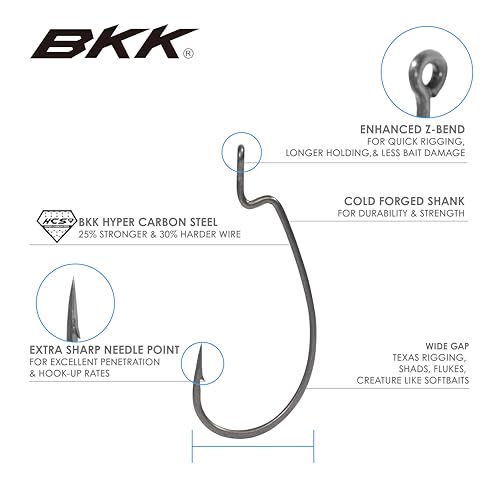 4/0 BKK Offset Worm Bass Hooks - 25% Stronger HCS Wire