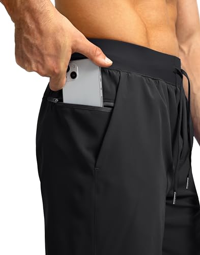 Soothfeel Men's Athletic Running Shorts 5 Inseam Zipper Pockets Medium Black