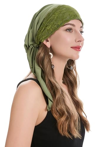 ZLYC Green Lace Pre-Tied Chemo Headwear Lightweight Beanie for Women
