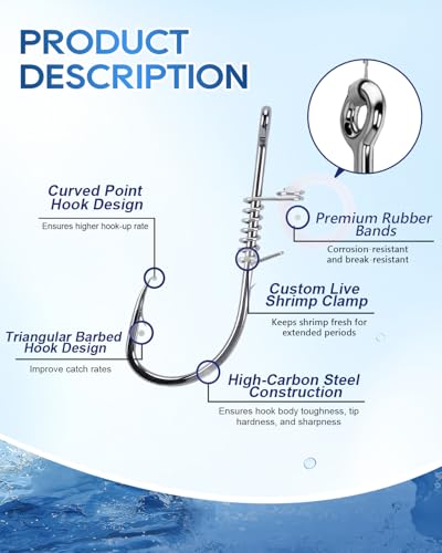 Live Shrimp Hooks - High Carbon Steel Barbed, Size 2/0, 20pcs
