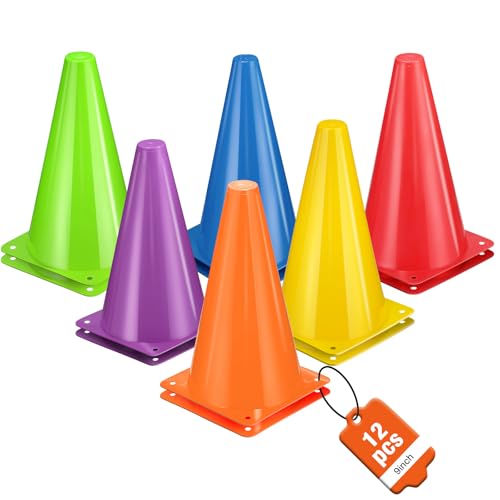 9 Inch Plastic Training Cones 12pcs - ZKNDRHJO Durable Orange Soccer/Agility Cones with Weighted Base