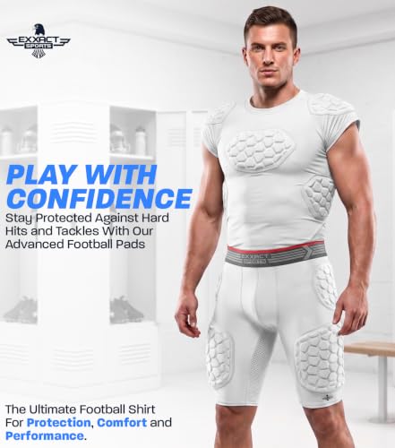 Exxact Sports Elite Adult Padded Football Shirt White Medium Impact Protection