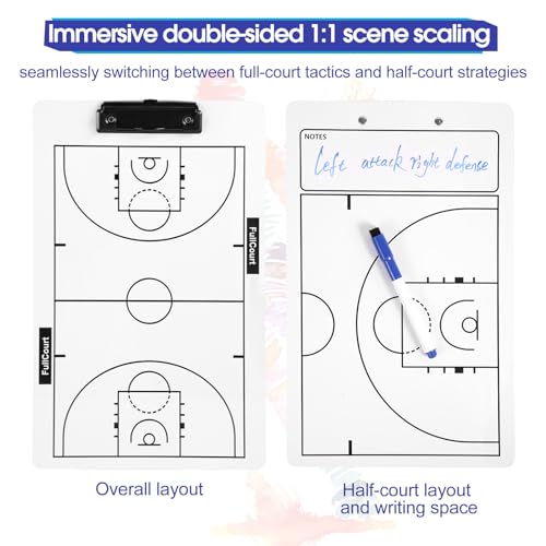 Basketball Coaching Clipboard - Double-Sided Dry Erase Board with Marker Holder