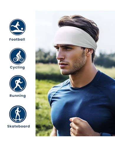 Sweat Wicking Sports Headband for Men & Women - White Pack