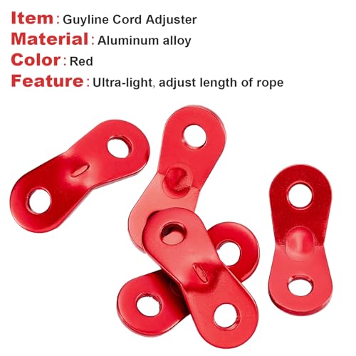 20 Pcs Aluminum Rope Tensioners Guyline Cord Adjusters - Red