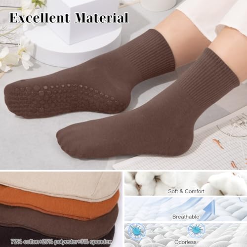 Non-Slip Grip Pilates Socks for Women - Dark Brown/Orange/Brown/Light Brown