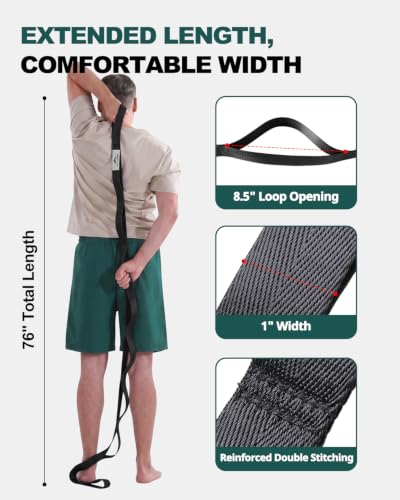 Non-Elastic Stretching Strap with Loops for Physical Therapy - Black 75" x 1"