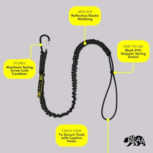 BearTOOLS Tool Lanyard with Single Carabiner and Adjustable Loop End, Standard Length, Maximum Weight Limit 8KG / 17.6lb, Aluminum Screw Lock Carabiner with Shock Cord Stopper, 0923S (3 Pack)