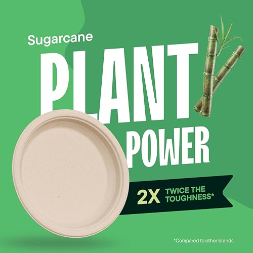 Stack Man 10 Inch Deep Dish Compostable Plates 125-Pack - Heavy Duty Eco-Friendly Tableware