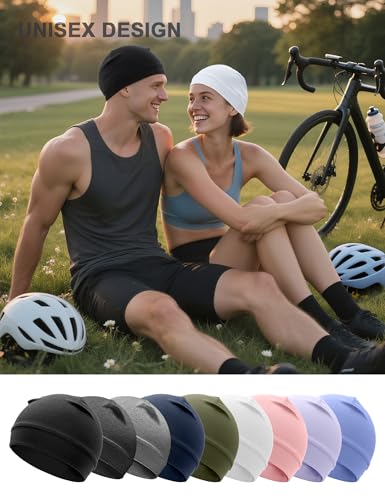 Cotton Skull Cap Beanies - Soft Helmet Liner Sleep Hat, 2pcs Black & White