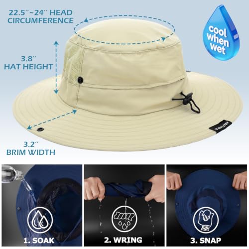 EINSKEY Sun Bucket Hat for Men & Women, UPF 50+ Wide Brim with Ponytail Hole - Khaki 01